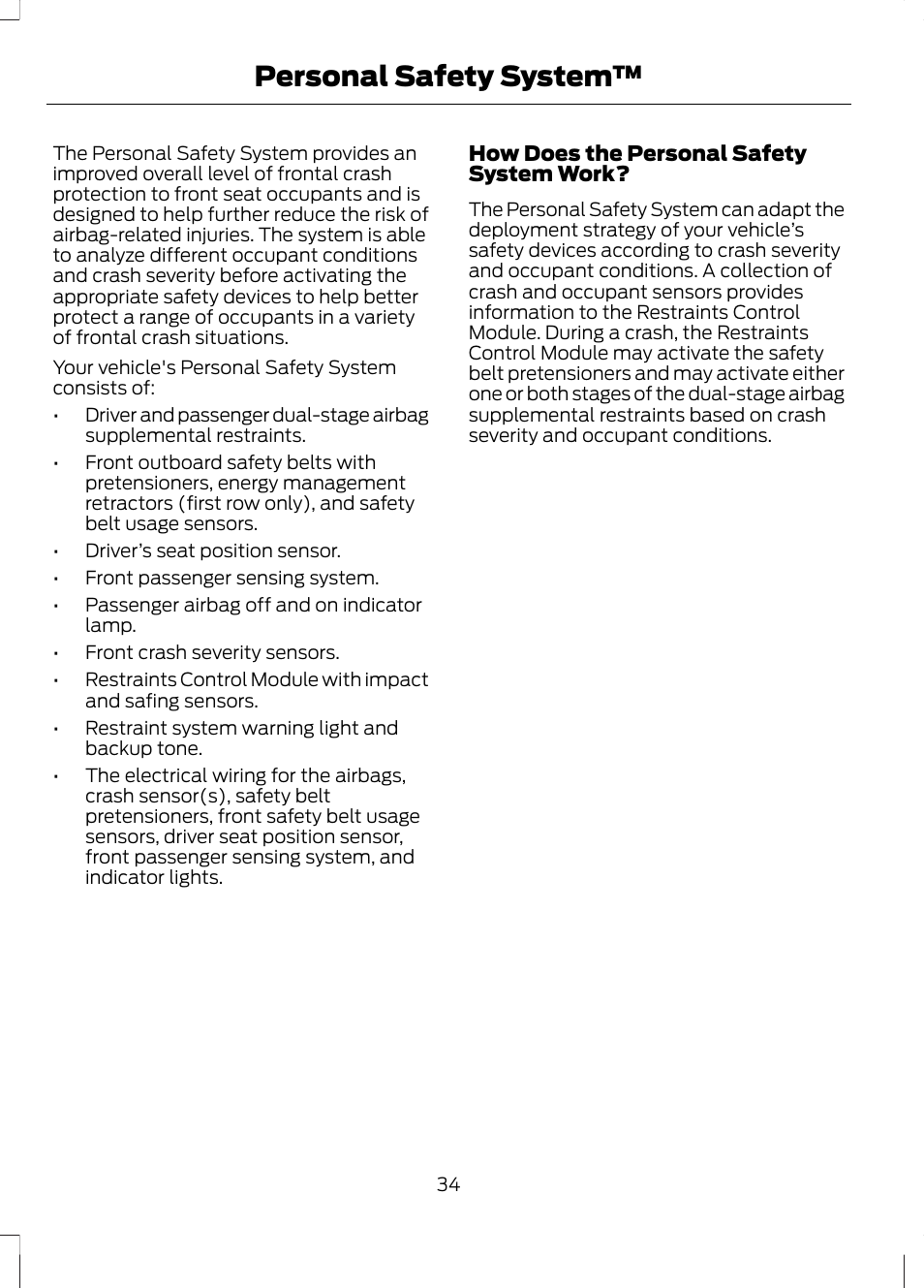 Personal safety system | FORD 2013 Escape v.2 User Manual | Page 37 / 432