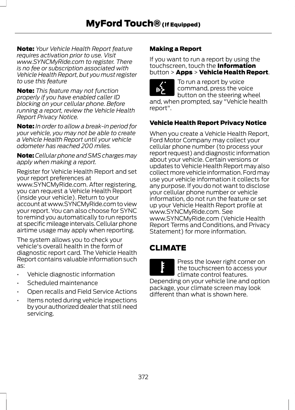 Climate, Myford touch | FORD 2013 Escape v.2 User Manual | Page 375 / 432