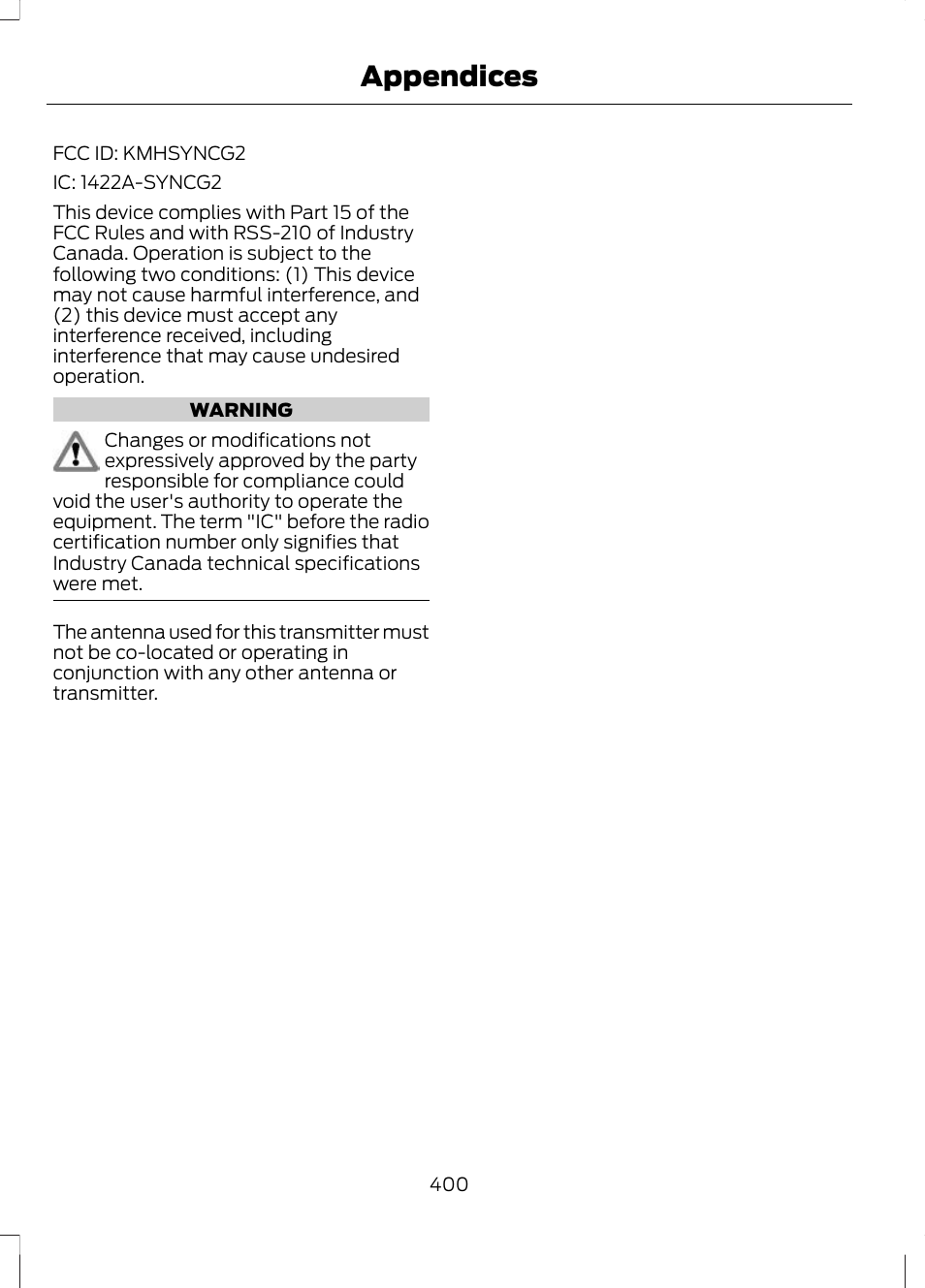 Appendices | FORD 2013 Escape v.2 User Manual | Page 403 / 432