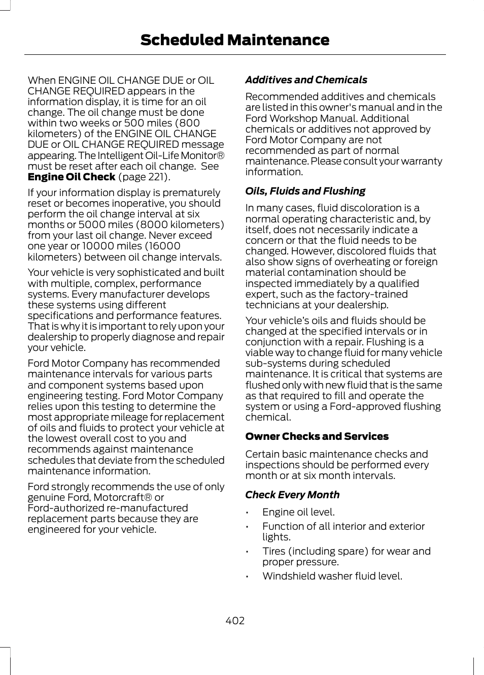 Scheduled maintenance | FORD 2013 Escape v.2 User Manual | Page 405 / 432