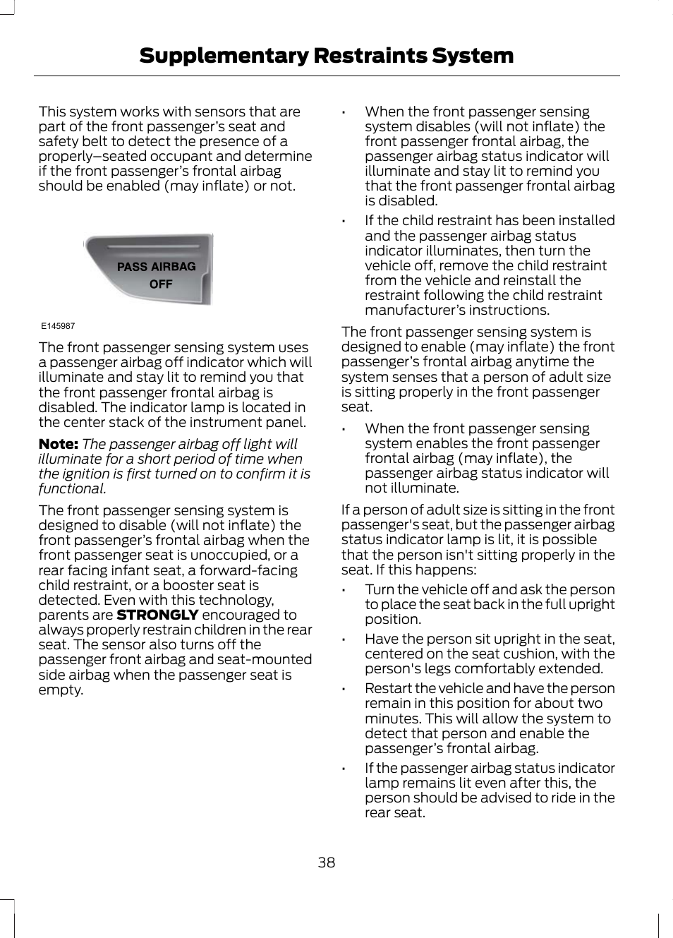 Supplementary restraints system | FORD 2013 Escape v.2 User Manual | Page 41 / 432