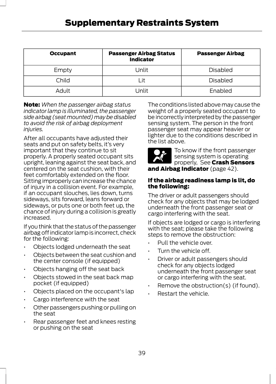 Supplementary restraints system | FORD 2013 Escape v.2 User Manual | Page 42 / 432