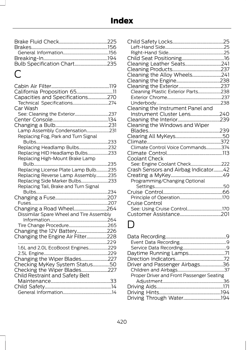 Index | FORD 2013 Escape v.2 User Manual | Page 423 / 432