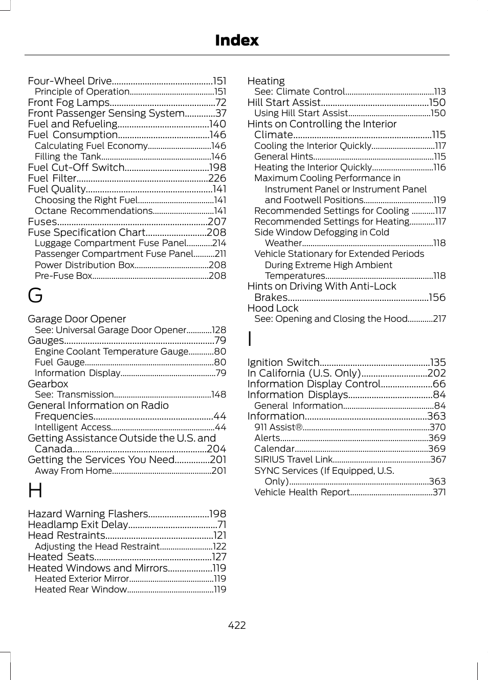 Index | FORD 2013 Escape v.2 User Manual | Page 425 / 432