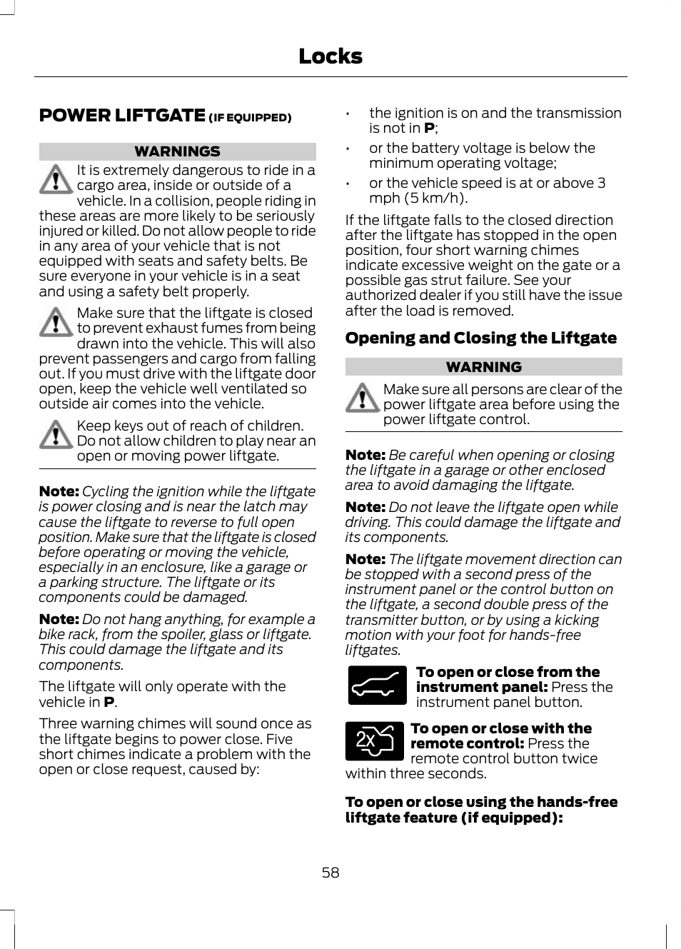Power liftgate, Locks | FORD 2013 Escape v.2 User Manual | Page 61 / 432