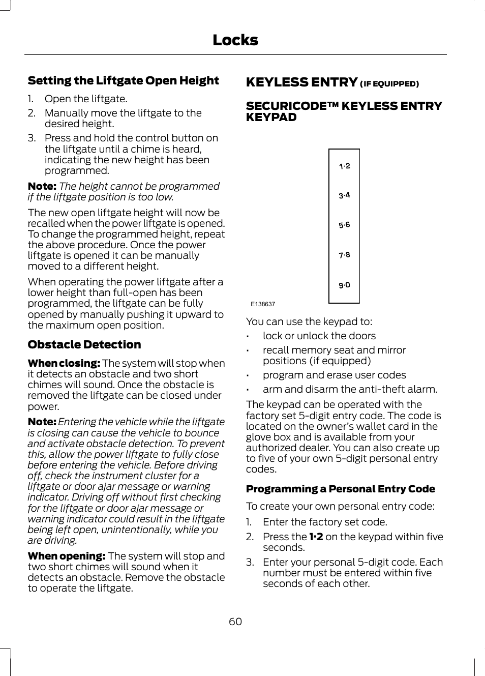 Keyless entry, Locks | FORD 2013 Escape v.2 User Manual | Page 63 / 432