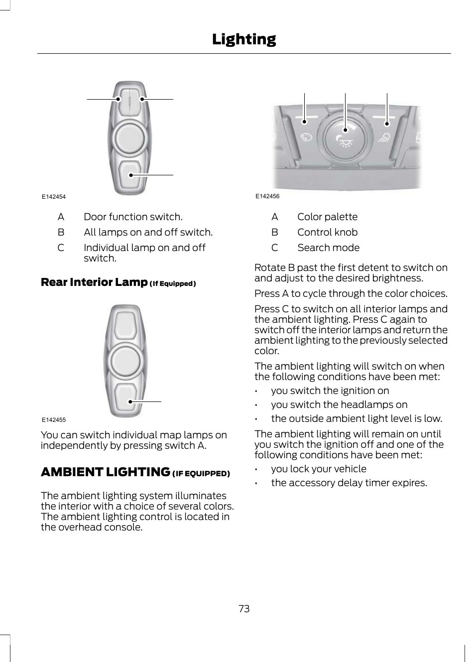 Ambient lighting, Lighting, Bc a | Ab c | FORD 2013 Escape v.2 User Manual | Page 76 / 432