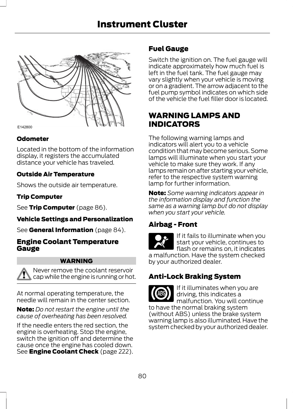 Warning lamps and indicators, Instrument cluster | FORD 2013 Escape v.2 User Manual | Page 83 / 432