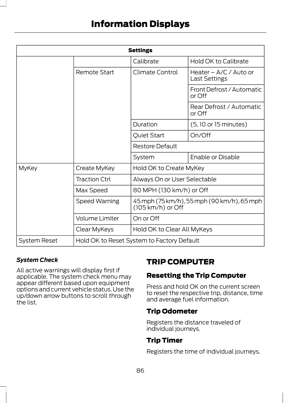 Trip computer, Information displays | FORD 2013 Escape v.2 User Manual | Page 89 / 432