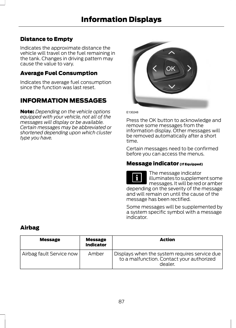 Information messages, Information displays | FORD 2013 Escape v.2 User Manual | Page 90 / 432