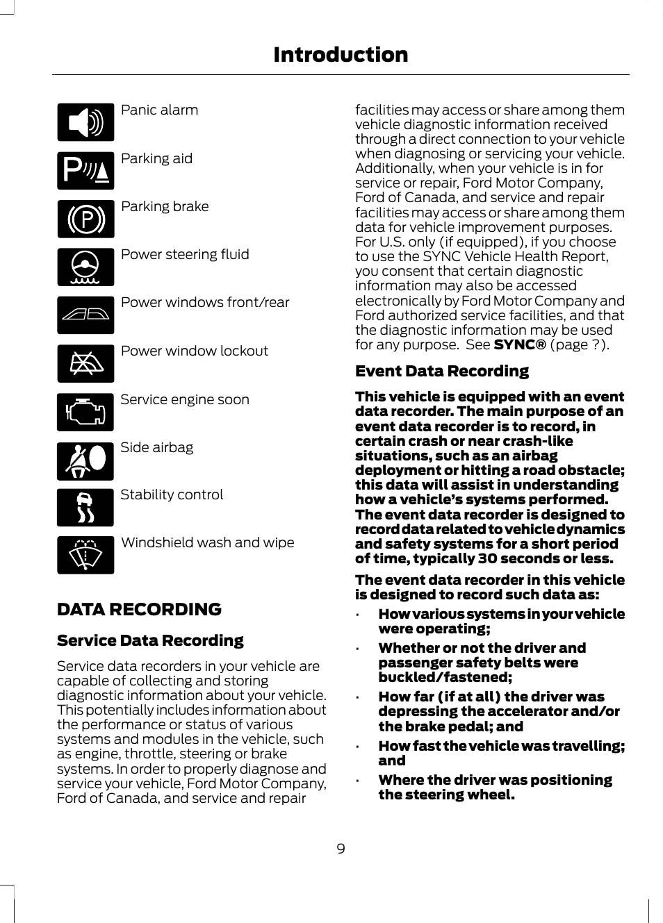 Data recording, Introduction | FORD 2013 Escape v.3 User Manual | Page 12 / 434