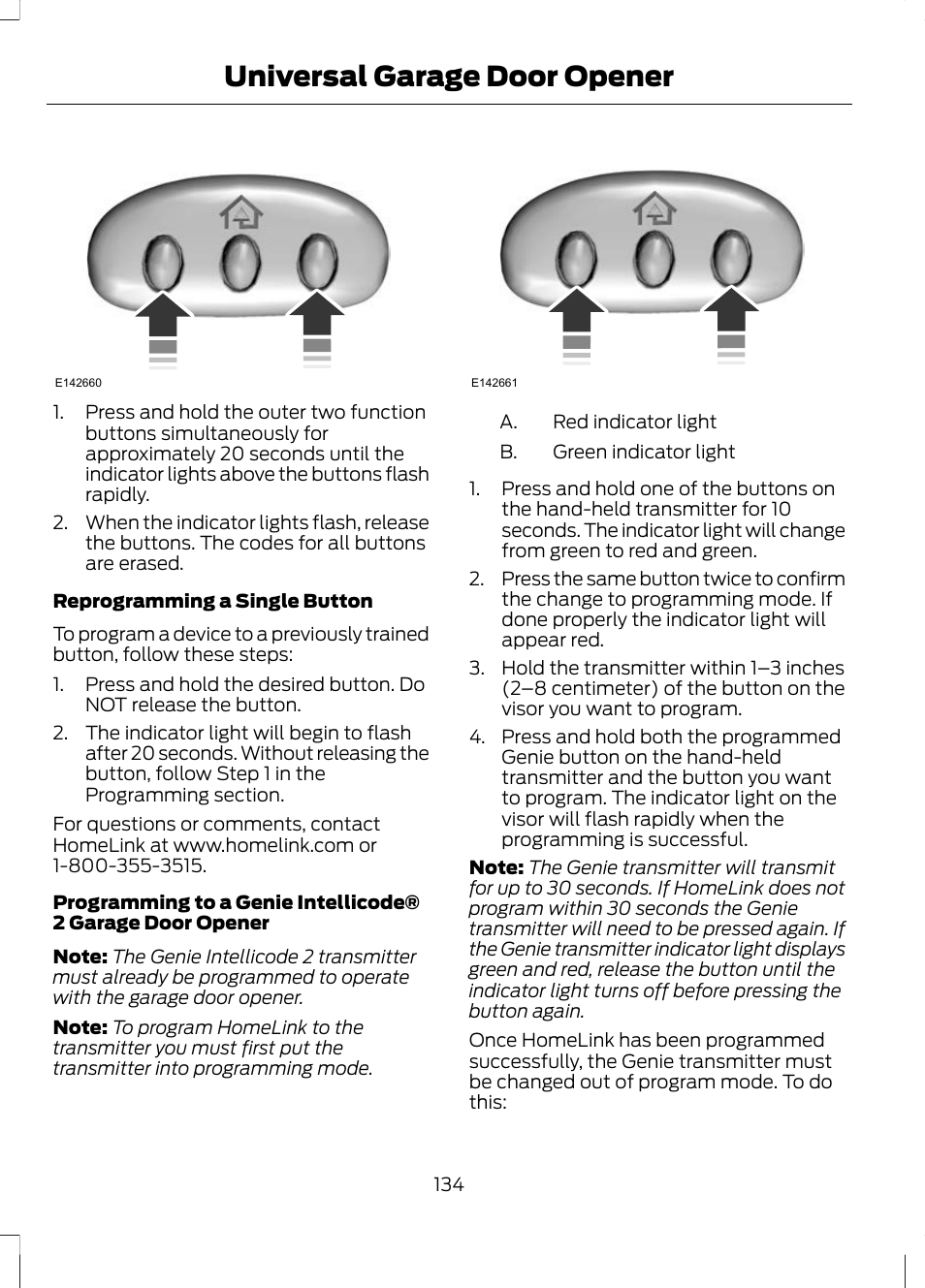 Universal garage door opener | FORD 2013 Escape v.3 User Manual | Page 137 / 434