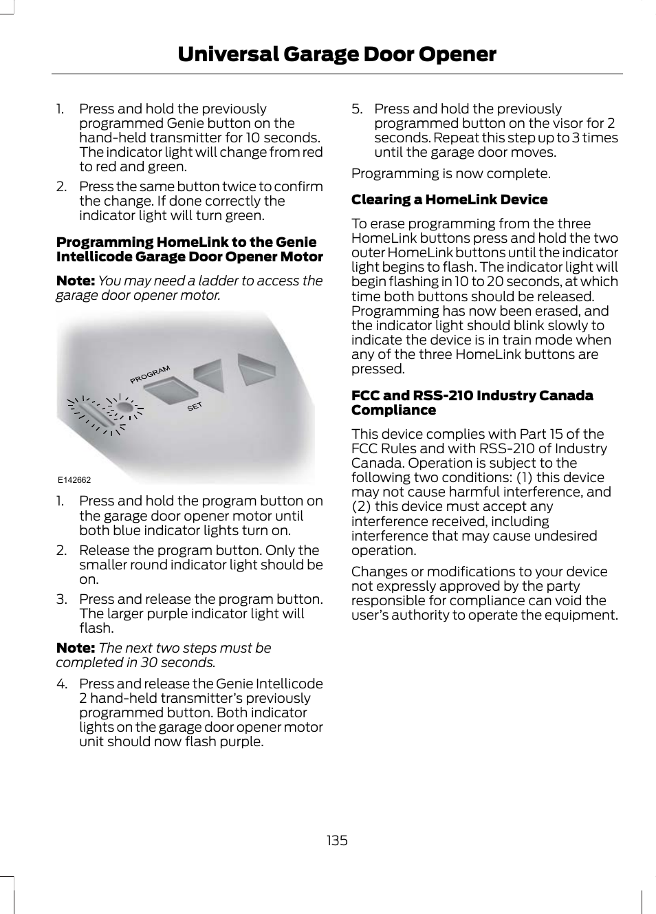 Universal garage door opener | FORD 2013 Escape v.3 User Manual | Page 138 / 434