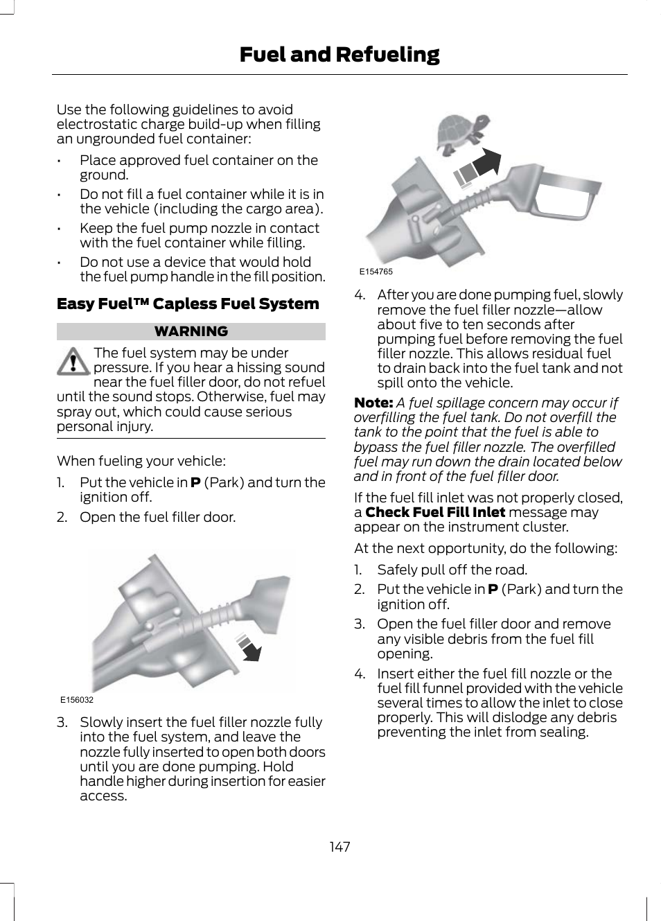 Fuel and refueling | FORD 2013 Escape v.3 User Manual | Page 150 / 434