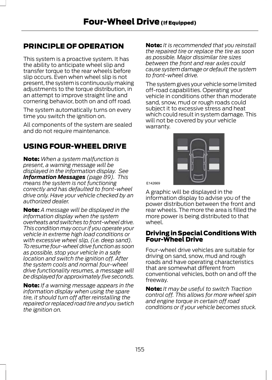 Four-wheel drive, Principle of operation, Using four-wheel drive | Principle of operation using four-wheel drive, See using four-wheel, See using four | FORD 2013 Escape v.3 User Manual | Page 158 / 434