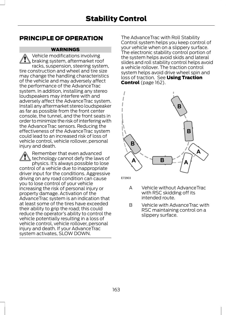 Stability control, Principle of operation | FORD 2013 Escape v.3 User Manual | Page 166 / 434