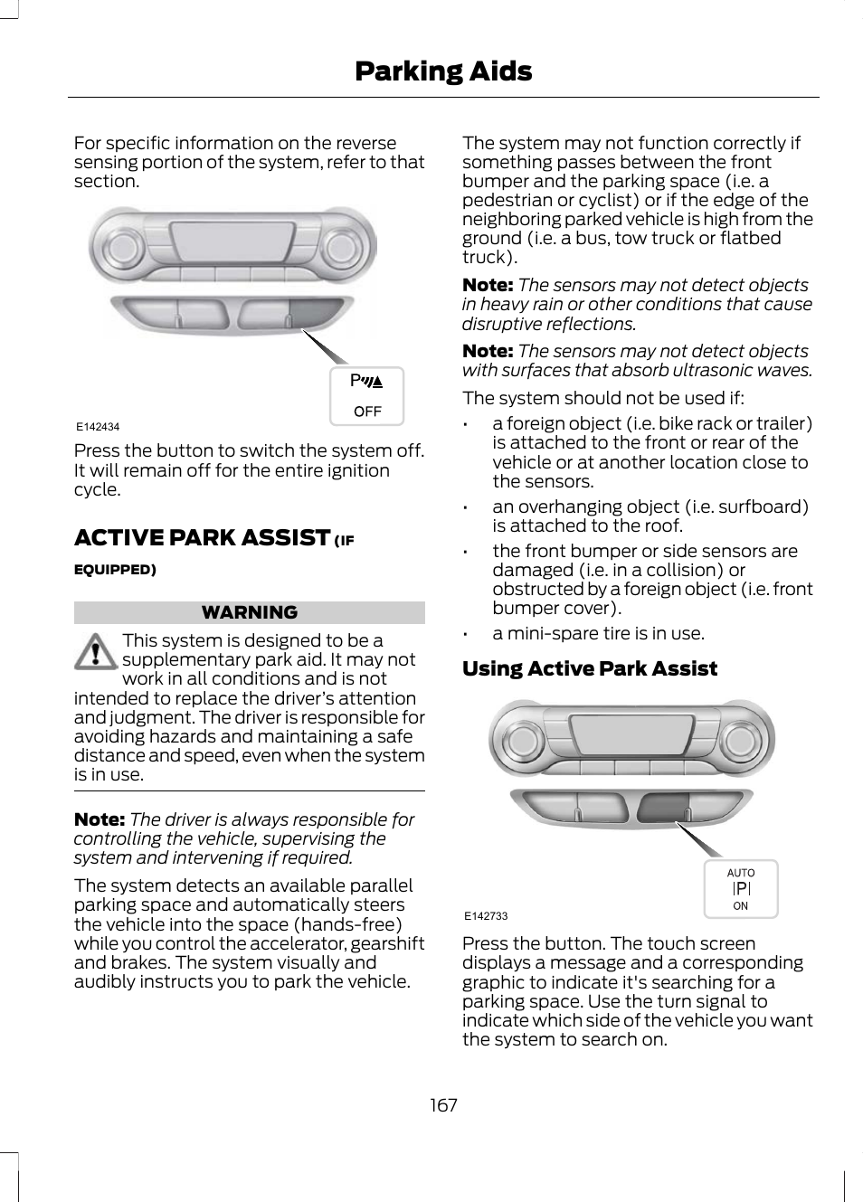 Active park assist, Parking aids | FORD 2013 Escape v.3 User Manual | Page 170 / 434
