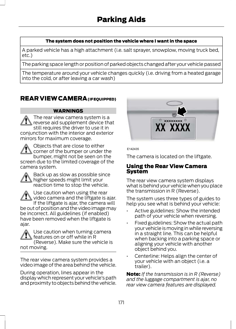 Rear view camera, Parking aids | FORD 2013 Escape v.3 User Manual | Page 174 / 434