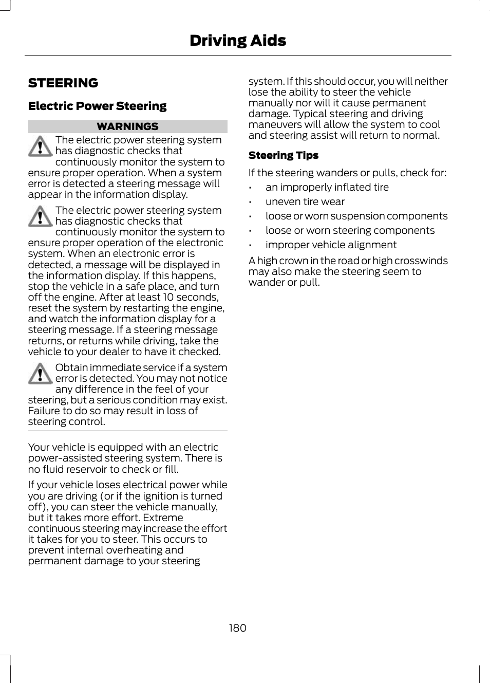 Steering, Driving aids | FORD 2013 Escape v.3 User Manual | Page 183 / 434