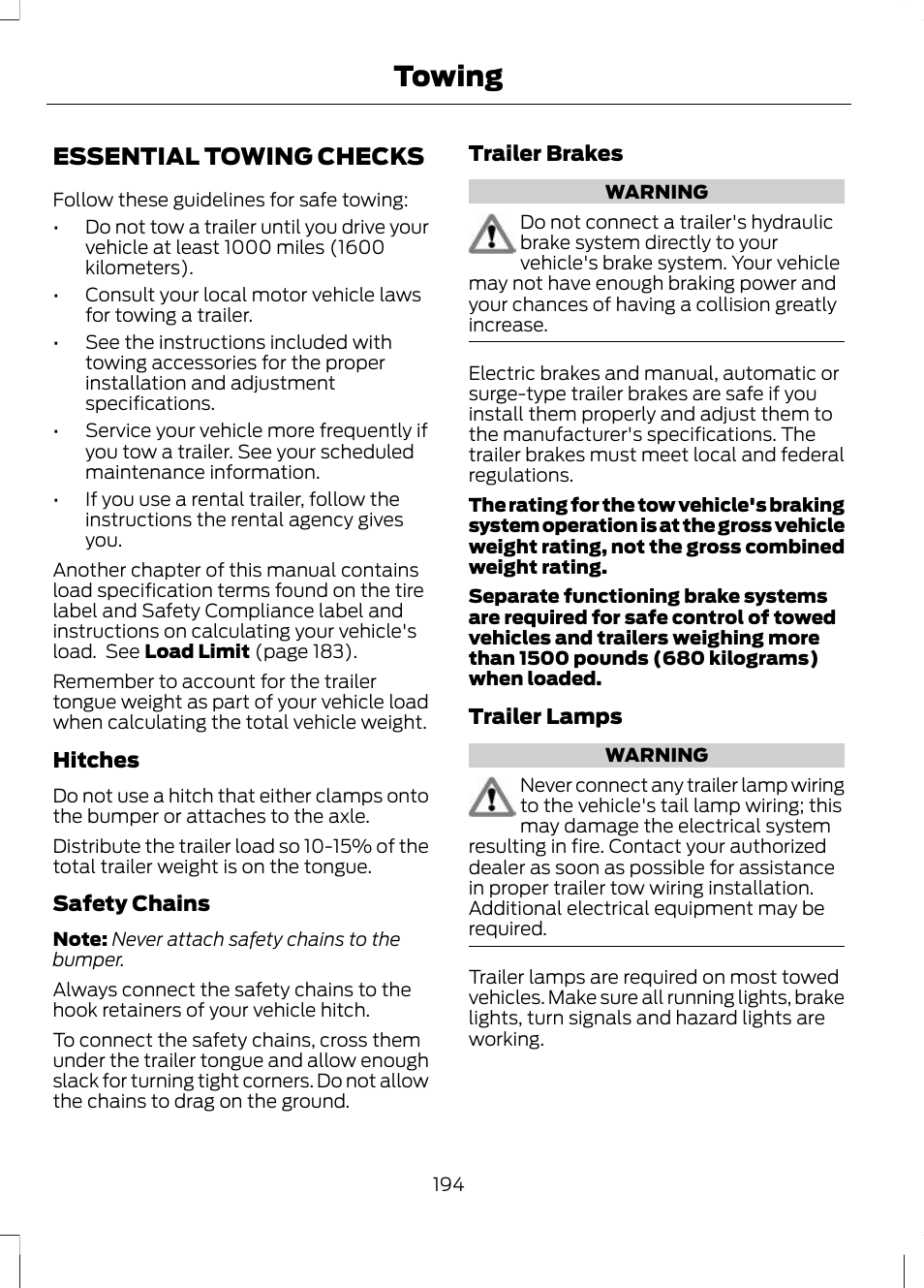 Essential towing checks, Towing | FORD 2013 Escape v.3 User Manual | Page 197 / 434