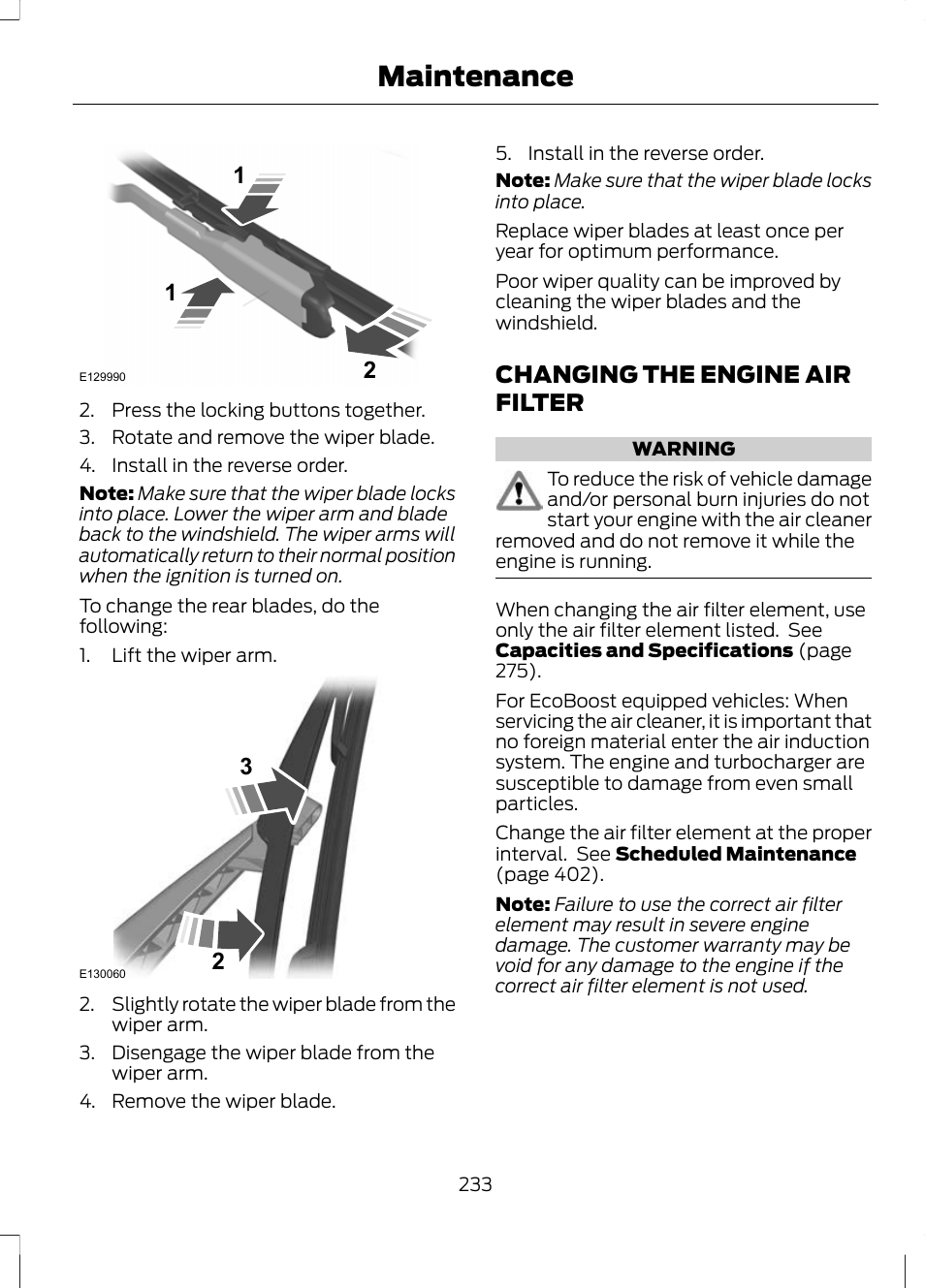 Changing the engine air filter, Maintenance | FORD 2013 Escape v.3 User Manual | Page 236 / 434