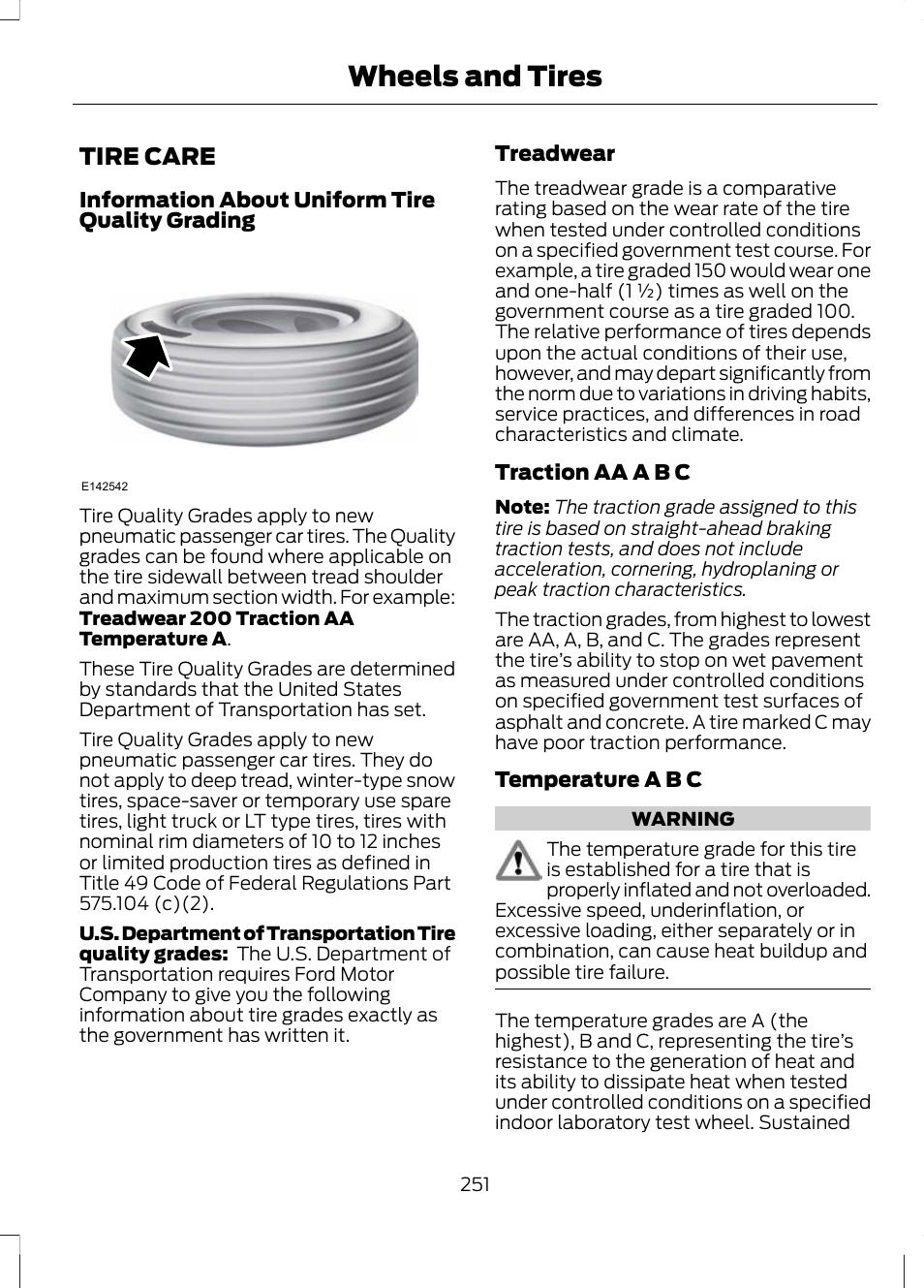 Tire care, Wheels and tires | FORD 2013 Escape v.3 User Manual | Page 254 / 434