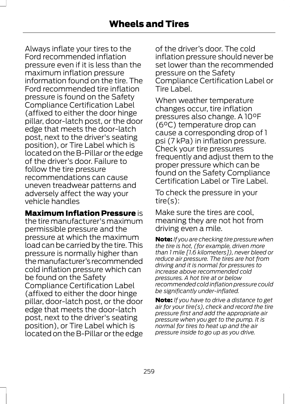 Wheels and tires | FORD 2013 Escape v.3 User Manual | Page 262 / 434