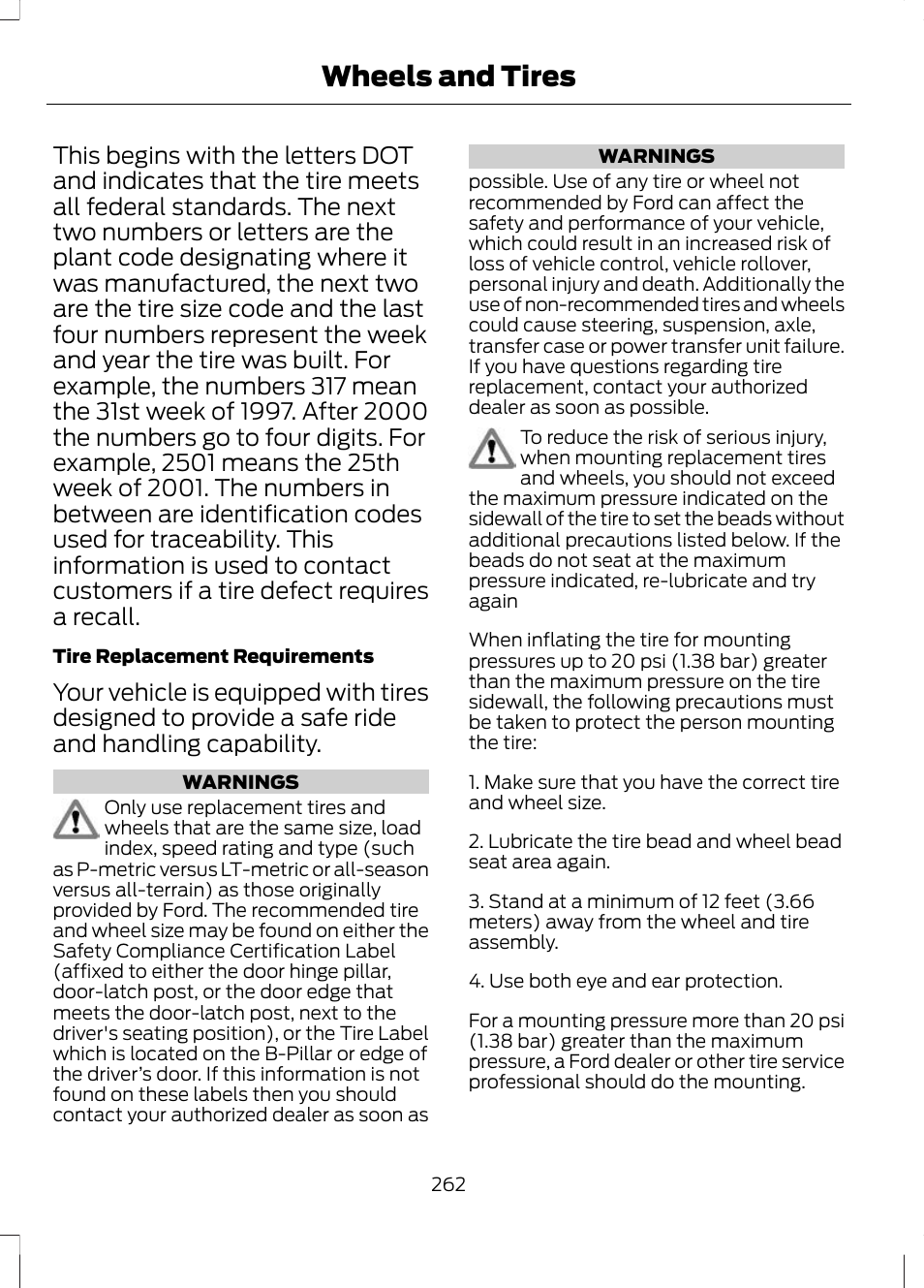 Wheels and tires | FORD 2013 Escape v.3 User Manual | Page 265 / 434