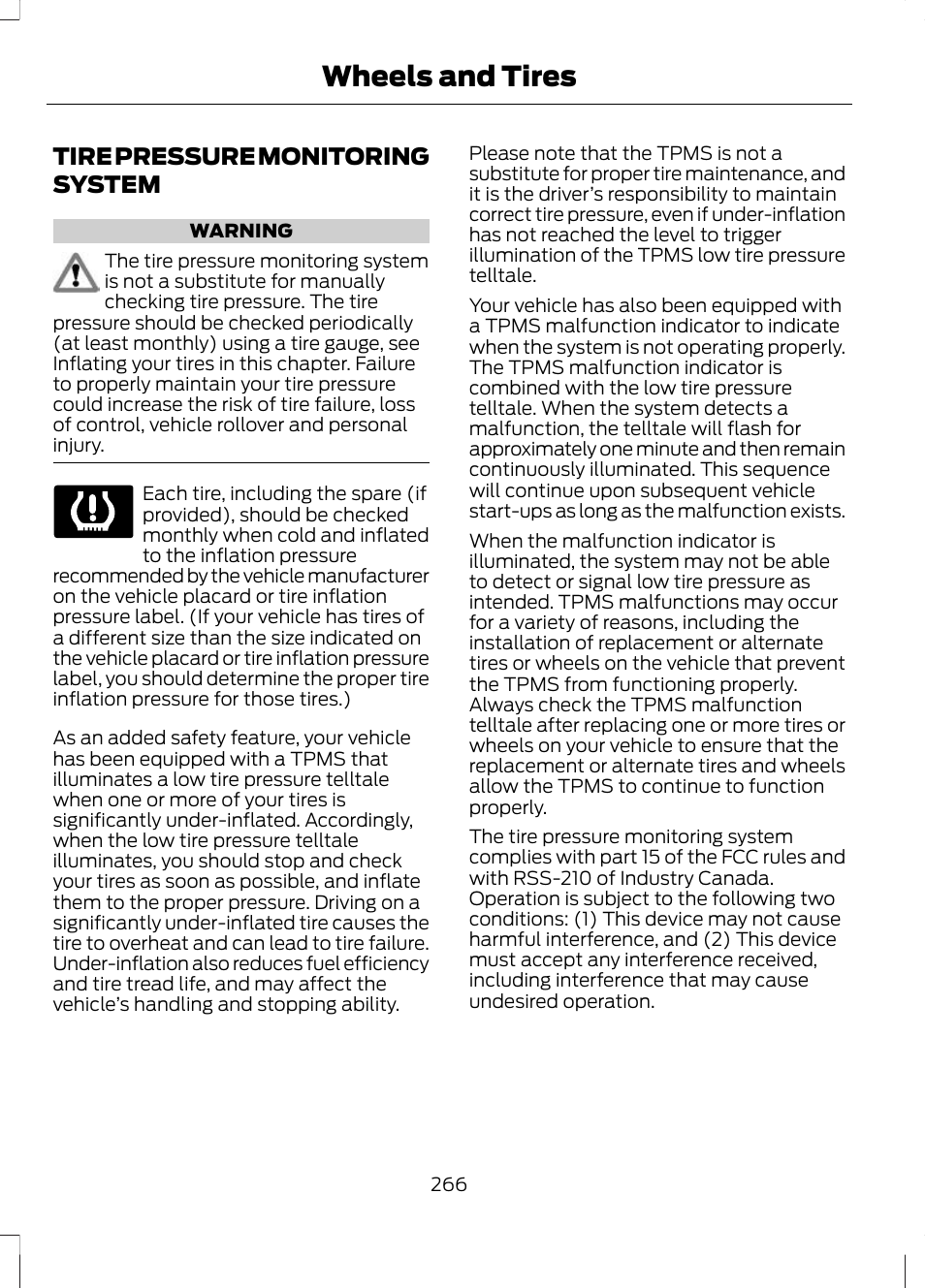 Tire pressure monitoring system, See tire pressure, See tire pressure monit | Wheels and tires | FORD 2013 Escape v.3 User Manual | Page 269 / 434