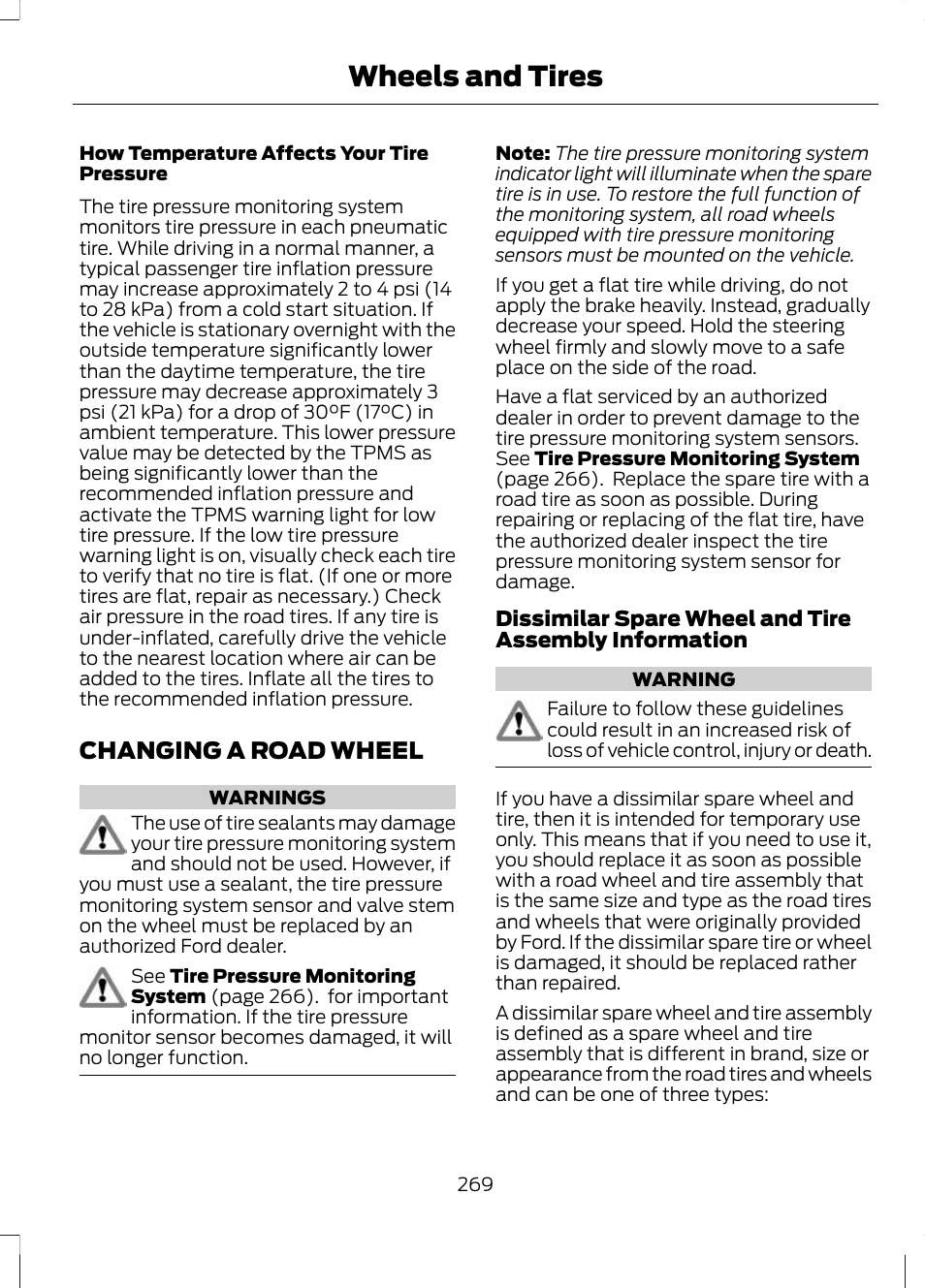 Changing a road wheel, Wheels and tires | FORD 2013 Escape v.3 User Manual | Page 272 / 434