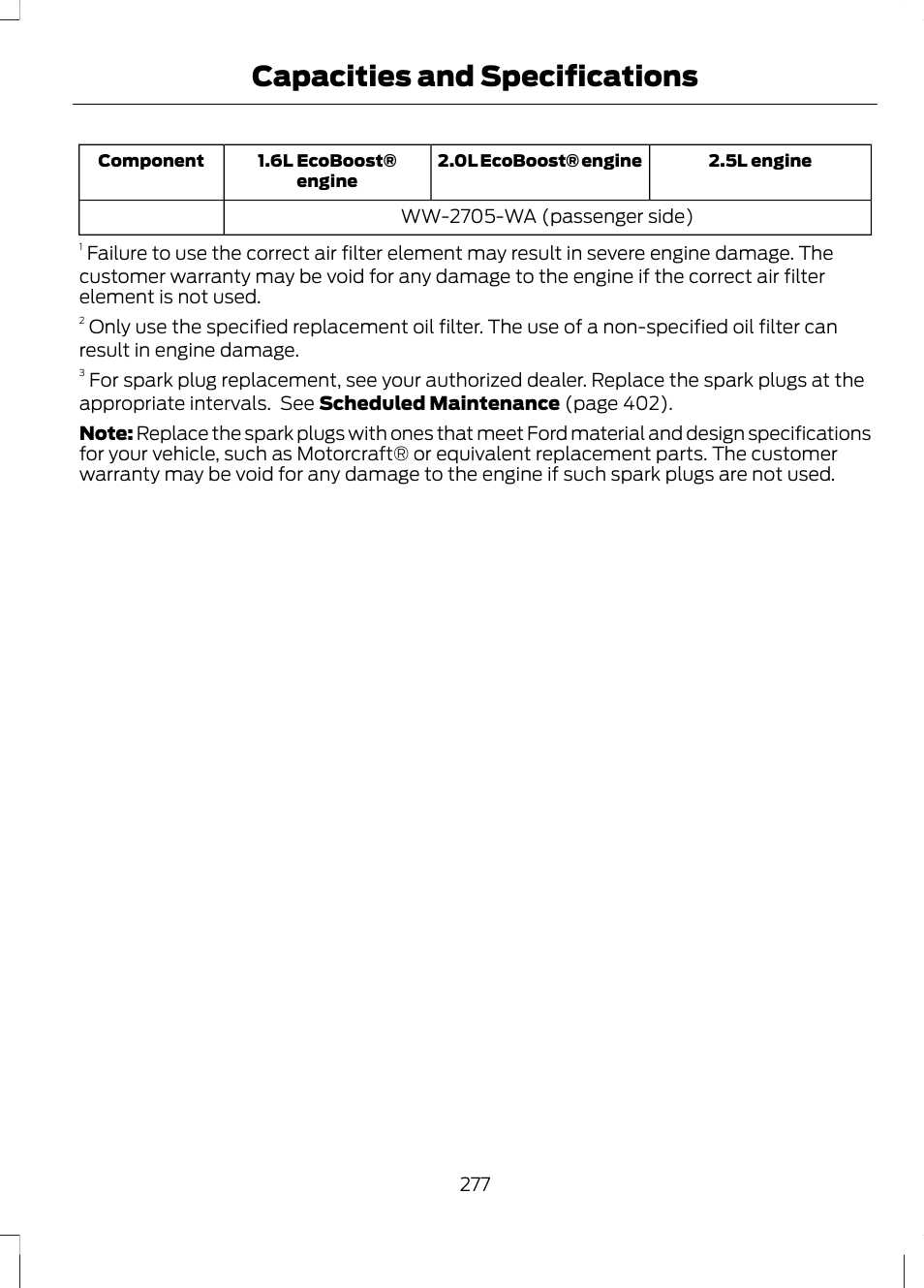 Capacities and specifications | FORD 2013 Escape v.3 User Manual | Page 280 / 434