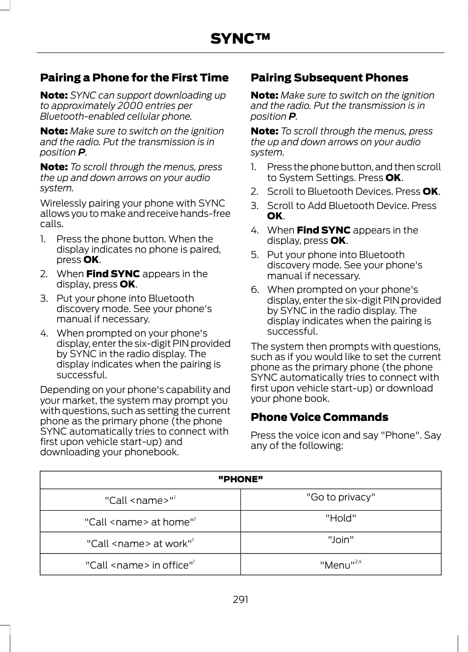 Sync | FORD 2013 Escape v.3 User Manual | Page 294 / 434