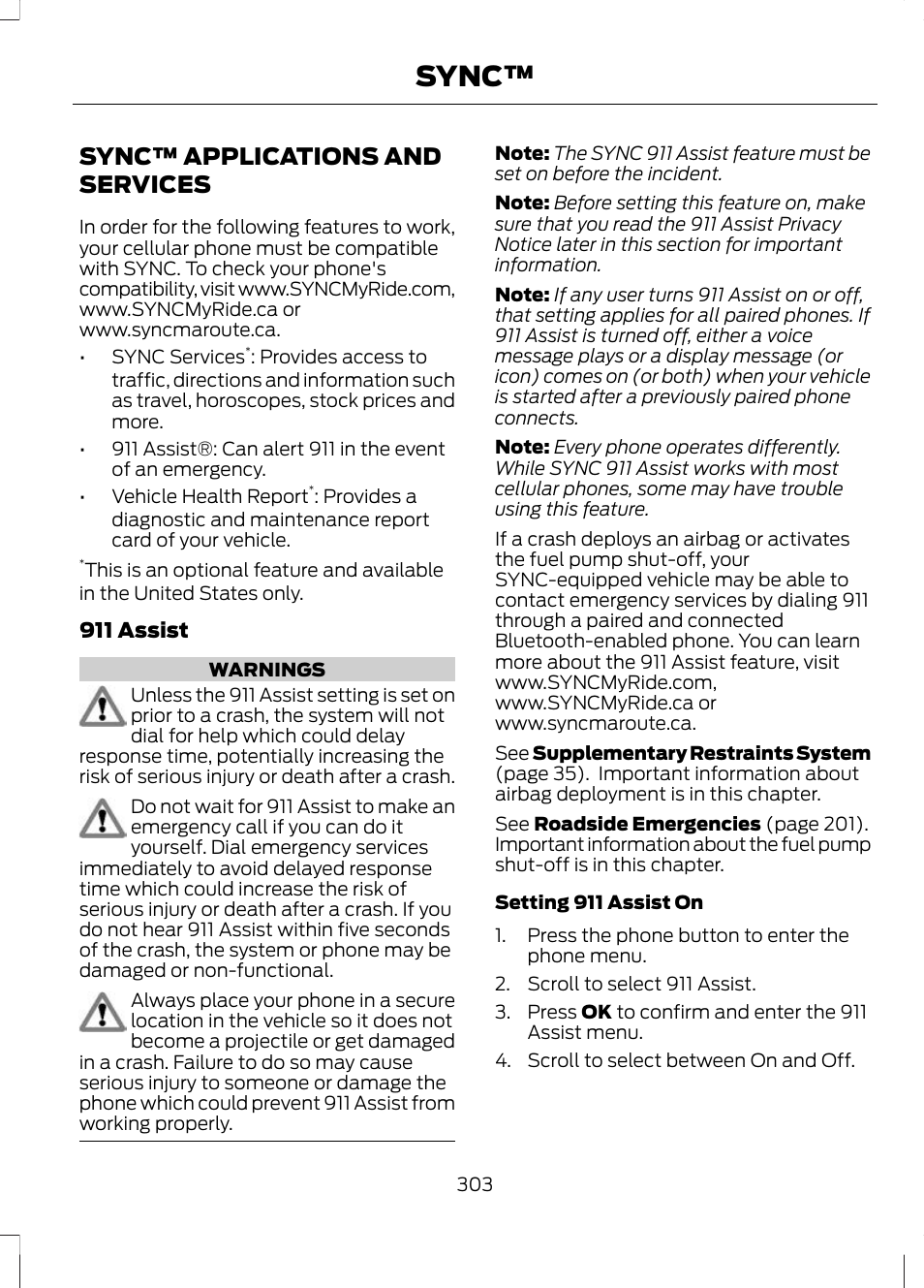 Sync™ applications and services, Sync | FORD 2013 Escape v.3 User Manual | Page 306 / 434