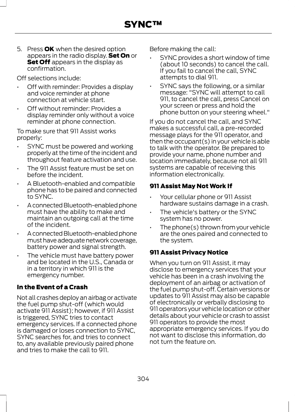 Sync | FORD 2013 Escape v.3 User Manual | Page 307 / 434