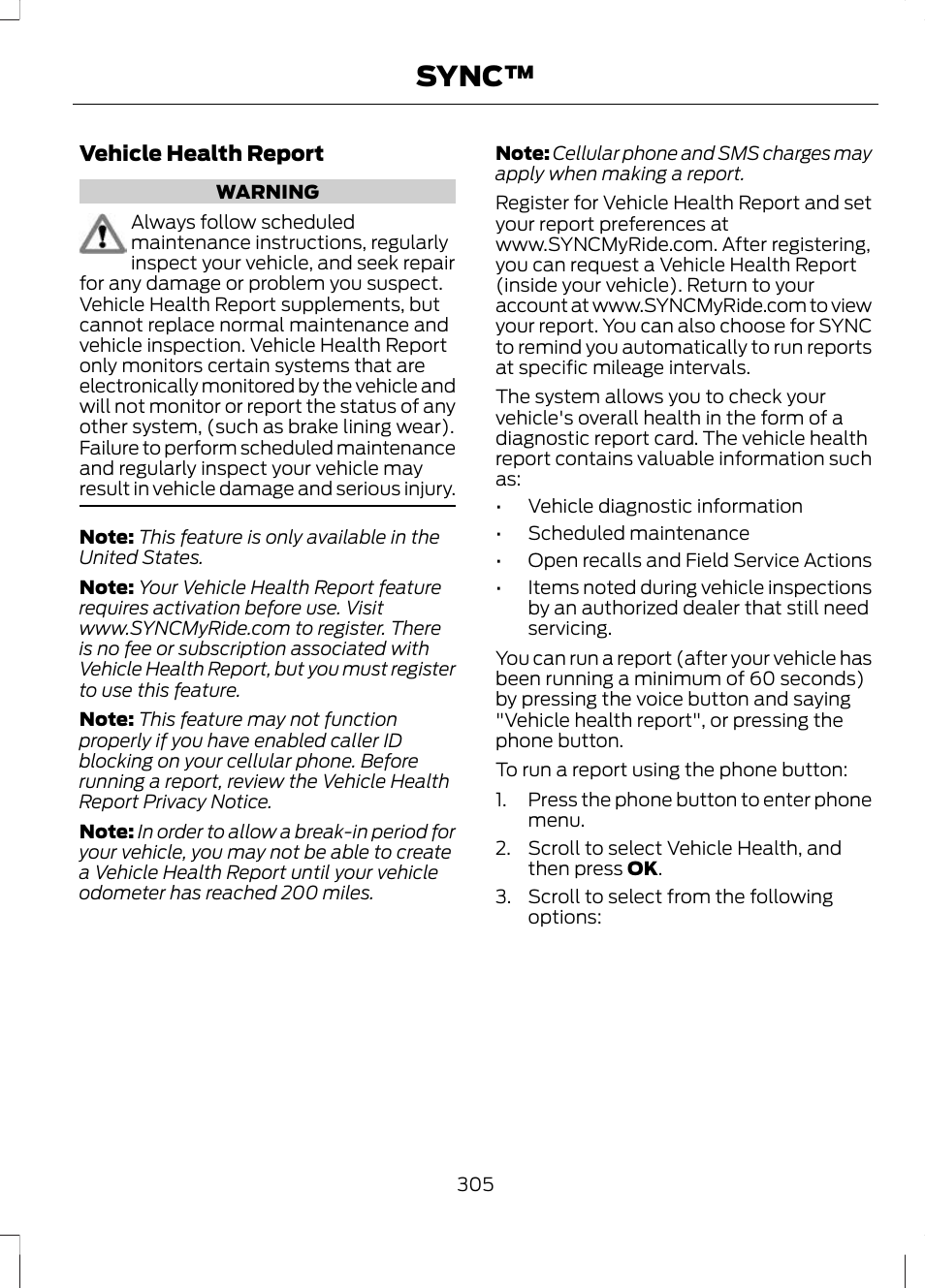 Sync | FORD 2013 Escape v.3 User Manual | Page 308 / 434