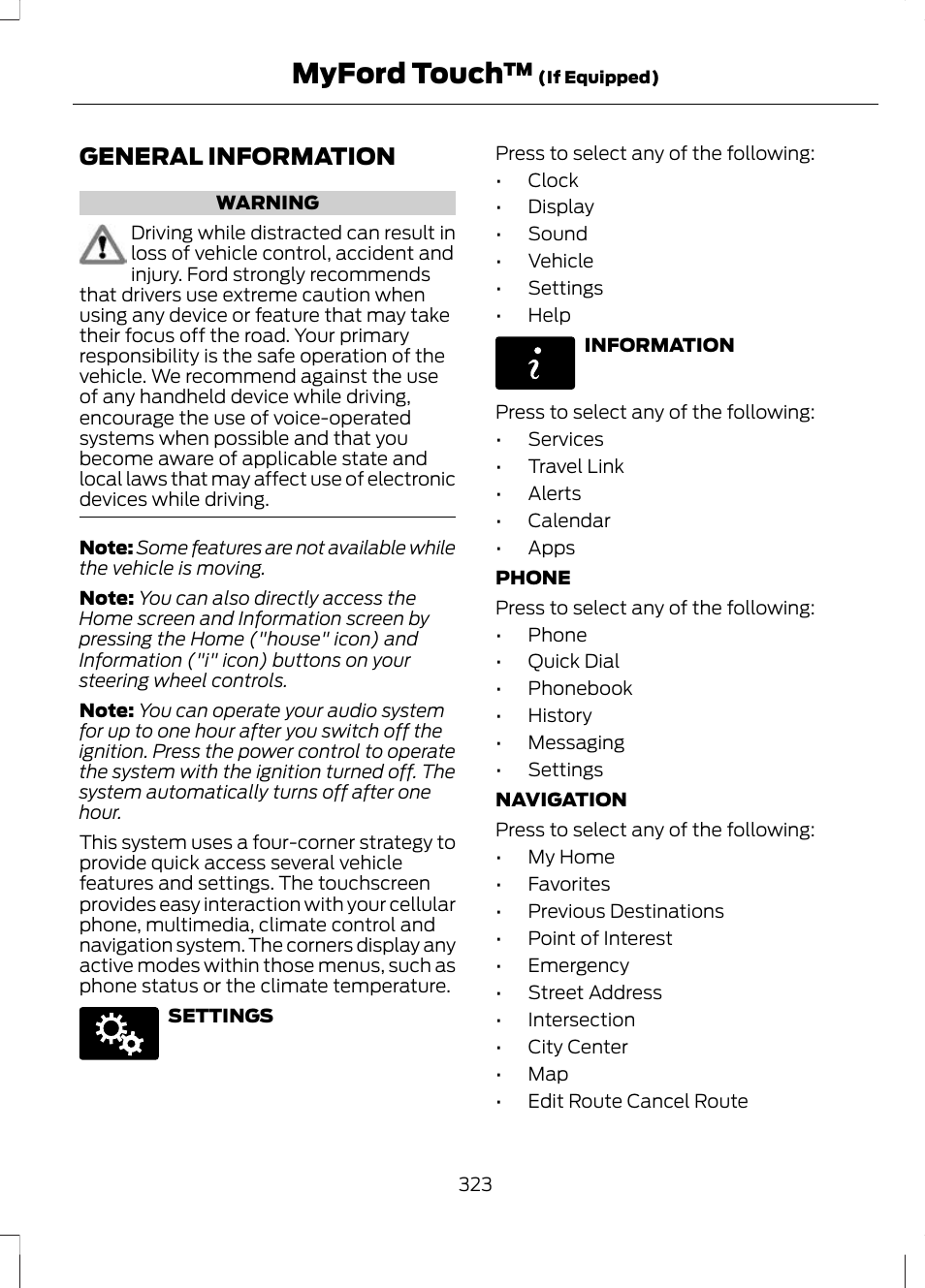 Myford touch, General information | FORD 2013 Escape v.3 User Manual | Page 326 / 434