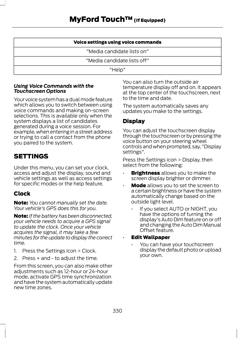 Settings, Myford touch | FORD 2013 Escape v.3 User Manual | Page 333 / 434