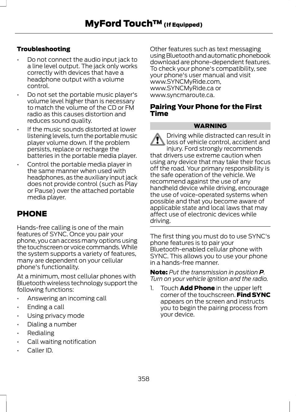 Phone, Myford touch | FORD 2013 Escape v.3 User Manual | Page 361 / 434