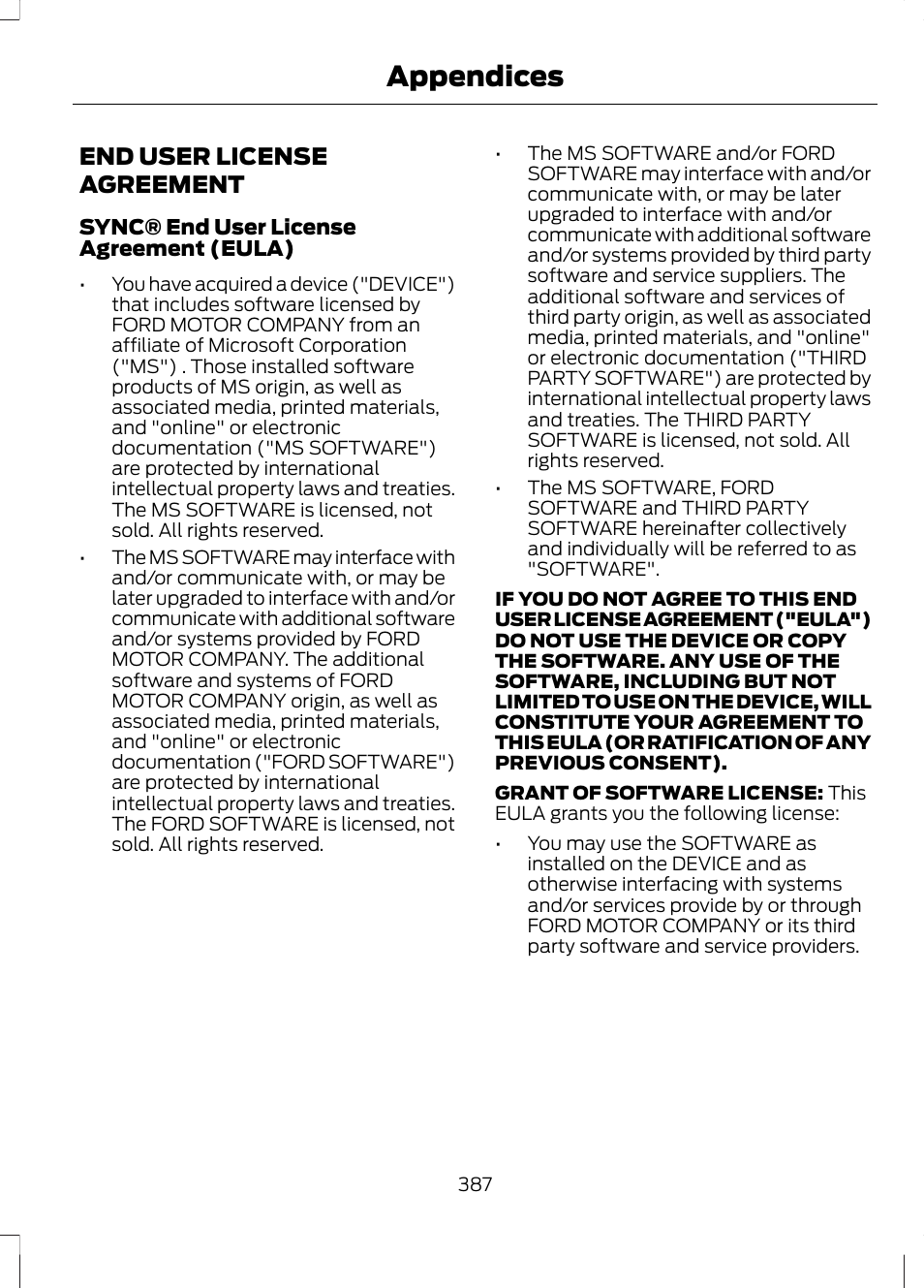 Appendices, End user license agreement | FORD 2013 Escape v.3 User Manual | Page 390 / 434