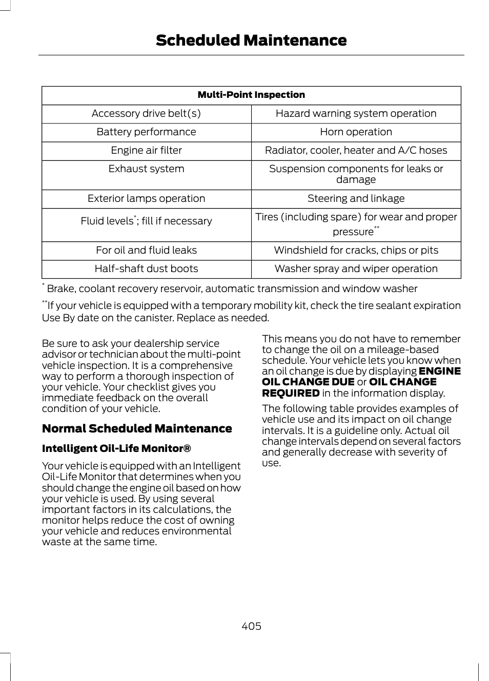 Scheduled maintenance | FORD 2013 Escape v.3 User Manual | Page 408 / 434