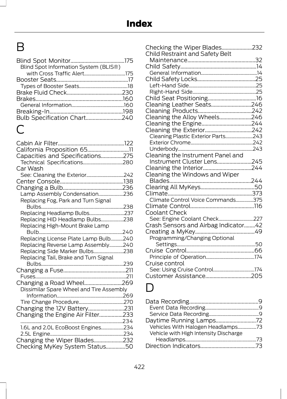 Index | FORD 2013 Escape v.3 User Manual | Page 425 / 434