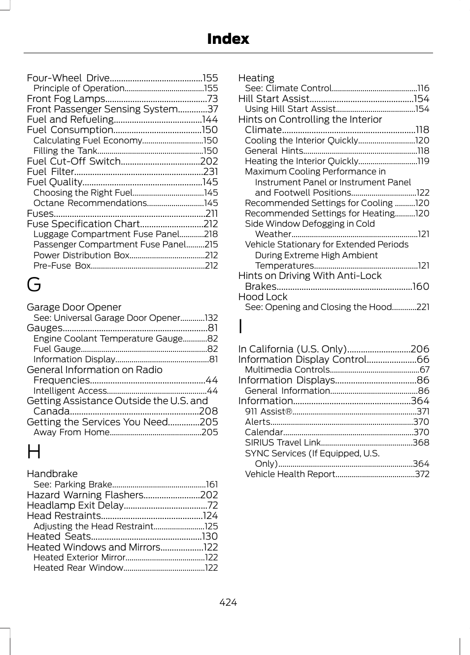 Index | FORD 2013 Escape v.3 User Manual | Page 427 / 434