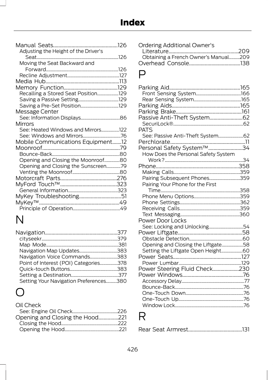 Index | FORD 2013 Escape v.3 User Manual | Page 429 / 434