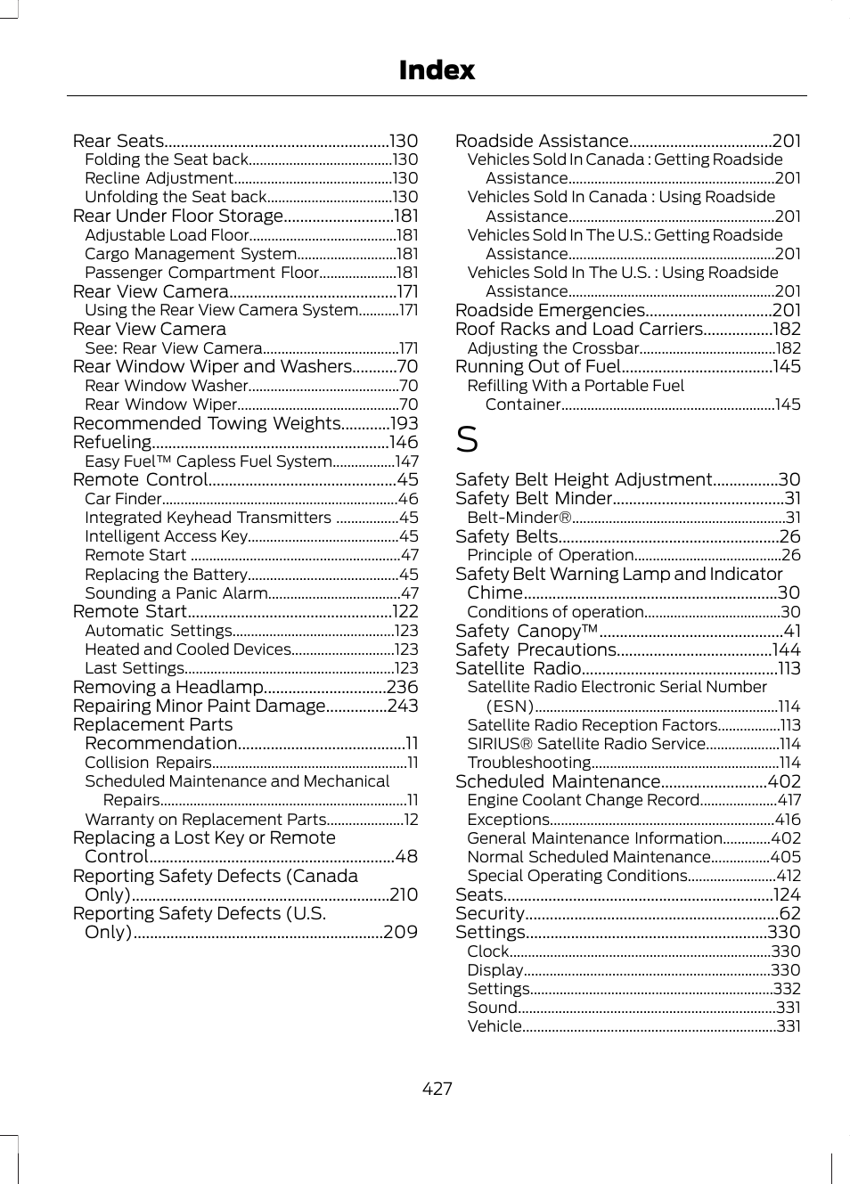 Index | FORD 2013 Escape v.3 User Manual | Page 430 / 434