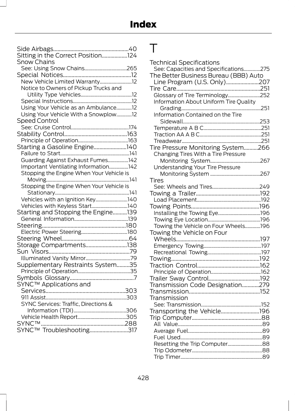 Index | FORD 2013 Escape v.3 User Manual | Page 431 / 434