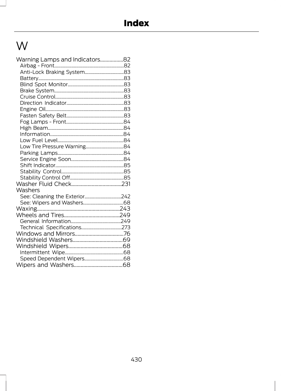 Index | FORD 2013 Escape v.3 User Manual | Page 433 / 434