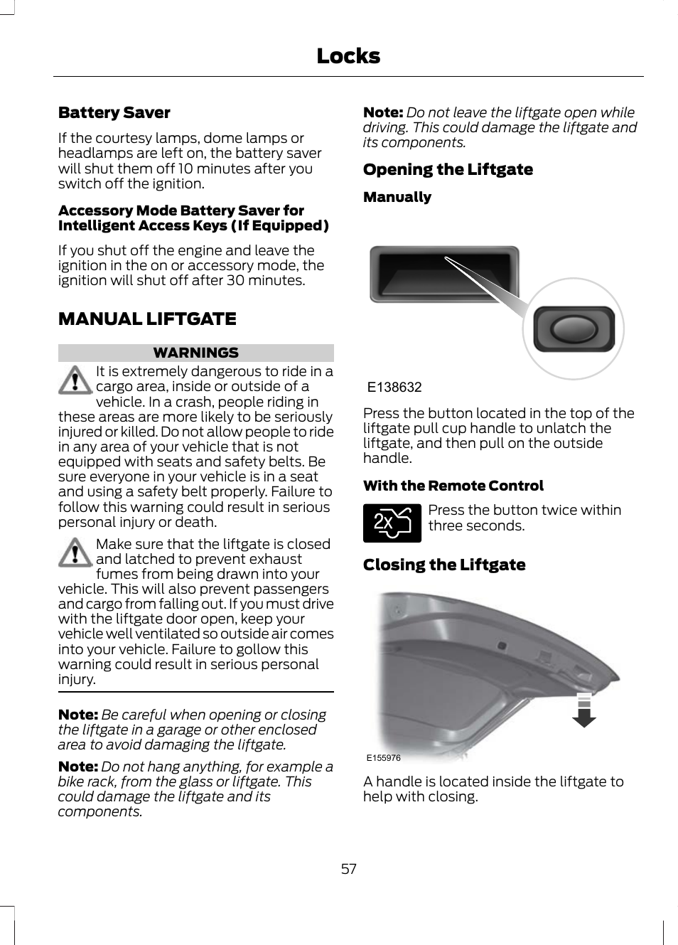 Manual liftgate, Locks | FORD 2013 Escape v.3 User Manual | Page 60 / 434