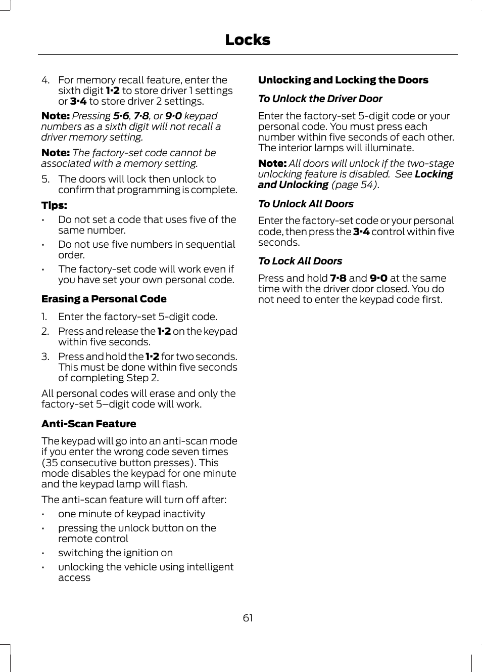 Locks | FORD 2013 Escape v.3 User Manual | Page 64 / 434
