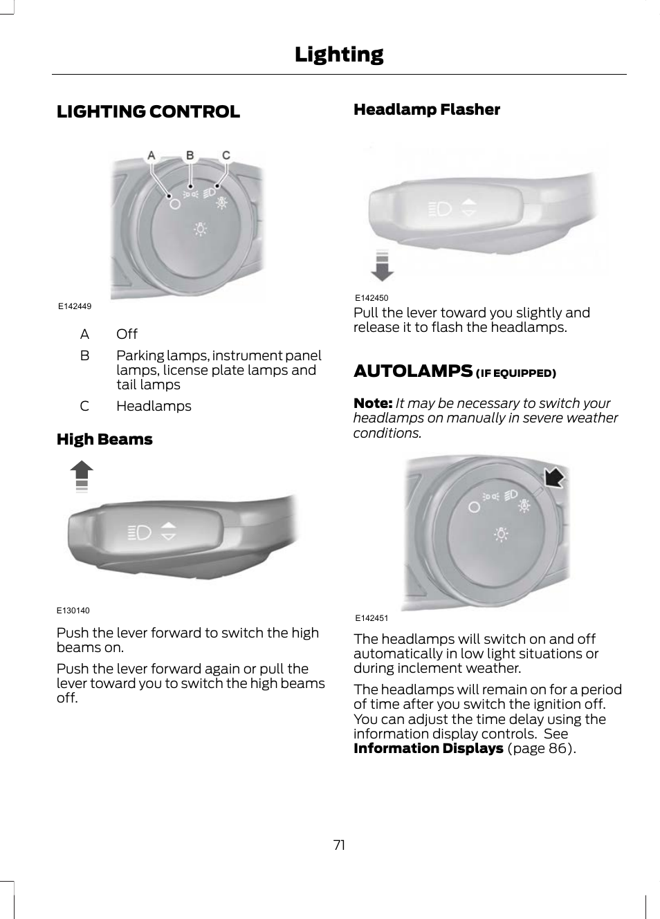 Lighting, Lighting control, Autolamps | Lighting control autolamps | FORD 2013 Escape v.3 User Manual | Page 74 / 434