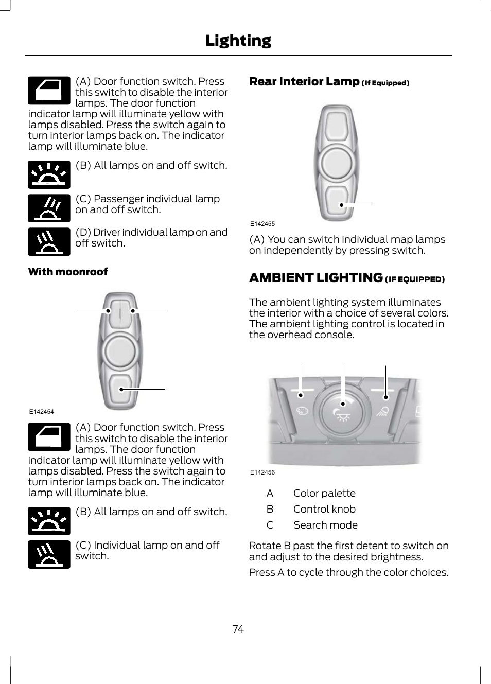 Ambient lighting, Lighting, Bc a | Ab c | FORD 2013 Escape v.3 User Manual | Page 77 / 434